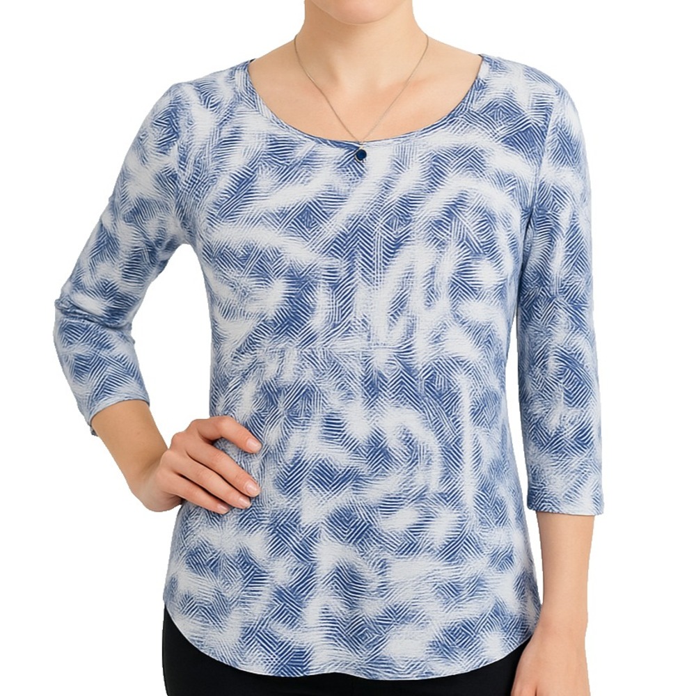 Chicos Zenergy Blue Geometric Abstract Print 3/4 Sleeve Top Womens‎ 0 Small
